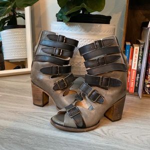 Freebird Grey Strappy Heel Booties (BOND)